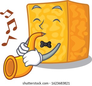 cartoon character style of colby jack cheese performance with trumpet