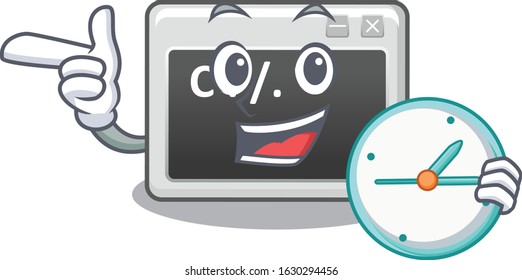 cartoon character style command window having clock