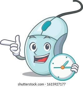 cartoon character style computer mouse having clock