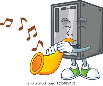 cartoon character style of CPU playing a trumpet