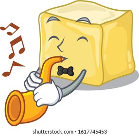 cartoon character style of creamy butter performance with trumpet