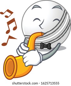 cartoon character style of cricket ball performance with trumpet