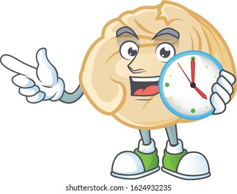cartoon character style dumpling having a clock