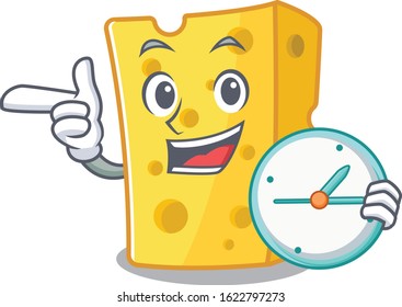 cartoon character style emmental cheese having clock