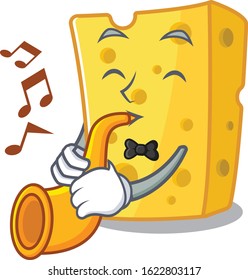 cartoon character style of emmental cheese performance with trumpet