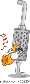 cartoon character style of exhaust pipe performance with trumpet