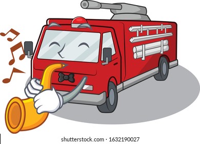 cartoon character style of fire truck performance with trumpet