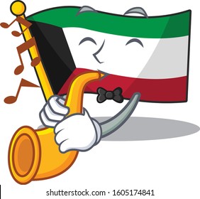 cartoon character style of flag kuwait performance with trumpet