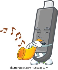 estilo caricaturista de flashdisk reproduciendo una trompeta