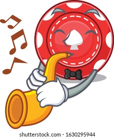 cartoon character style of gambling chips performance with trumpet