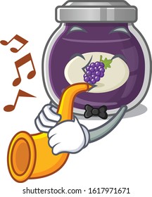 cartoon character style of grape jam performance with trumpet