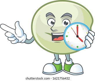 cartoon character style green hoppang having clock