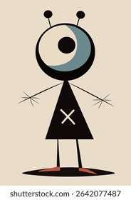 Cartoon character in the style of Joan Miro Abstract Painting with Geometric Shapes.