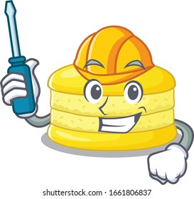 cartoon character style lemon macaron working as an automotive