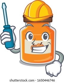cartoon character style peach jam working as an automotive