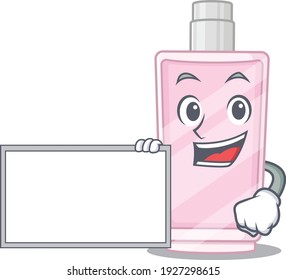 Cartoon character style of perfume holding a white board. Vector illustration