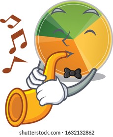 cartoon character style of pie chart performance with trumpet