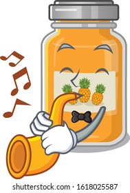 cartoon character style of pineapple jam performance with trumpet
