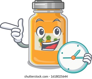 cartoon character style pineapple jam having clock