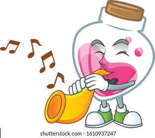 cartoon character style of pink potion performance with trumpet