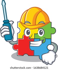 cartoon character style puzzle toy working as an automotive