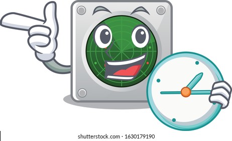 cartoon character style radar in having clock