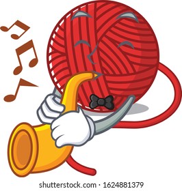 cartoon character style of red wool yarn performance with trumpet