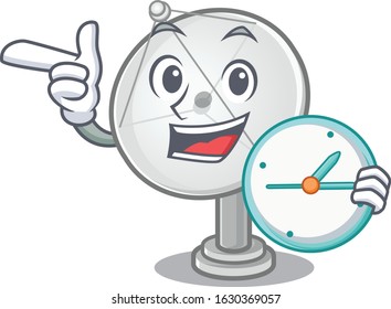 cartoon character style satellite dish having clock