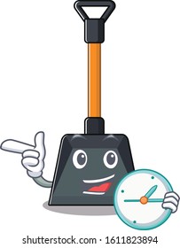 cartoon character style snow shovel having clock