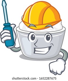 cartoon character style sour cream working as an automotive