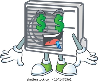 cartoon character style of split air conditioner with Money eye