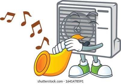 cartoon character style of split air conditioner playing a trumpet