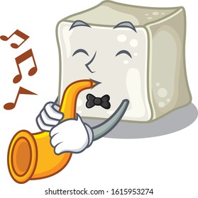 cartoon character style of sugar cube performance with trumpet
