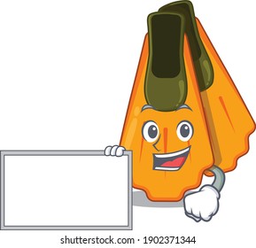 Cartoon character style of swim fins holding a white board