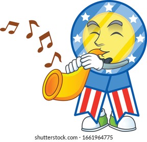 cartoon character style of USA medal playing a trumpet