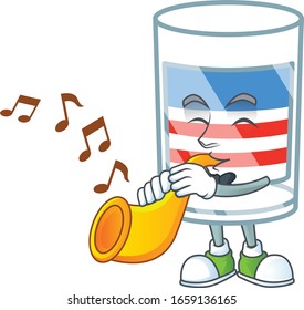cartoon character style of USA stripes glass playing a trumpet
