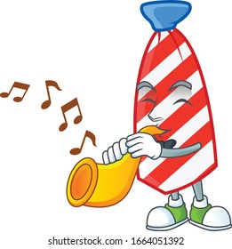cartoon character style of USA stripes tie playing a trumpet