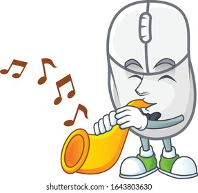 cartoon character style of white mouse playing a trumpet