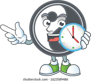 cartoon character style yin yang having clock