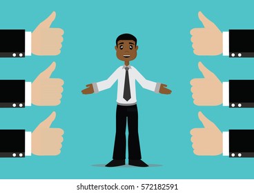 Cartoon character, Successful African businessman with many thumbs up, vector eps10.