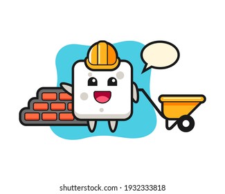 Cartoon character of sugar cube as a builder