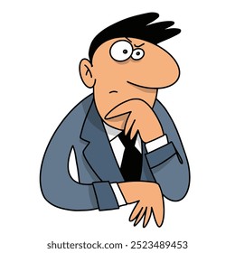 A cartoon character in a suit, deep in thought, showcasing a contemplative expression