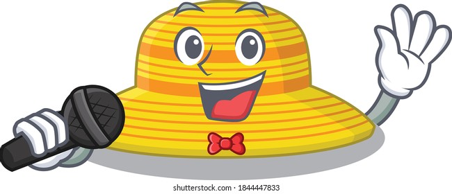 cartoon character of summer hat sing a song with a microphone