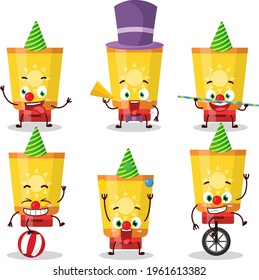 Cartoon character of sun block with various circus shows