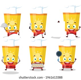 Cartoon character of sun block with various chef emoticons