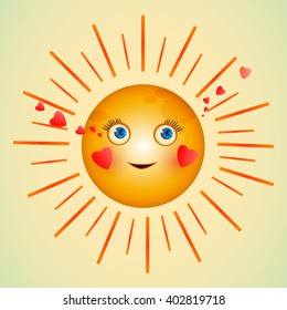 cartoon character sun girl illustration. emotions face. Illustration faces showing different emotions. emotion of love. happiness emotions. face icons. vector smiley icons.