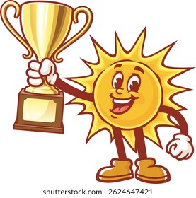 Cartoon character sun holding a trophy