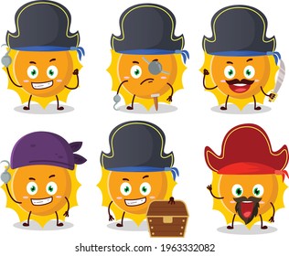 Cartoon character of sun with various pirates emoticons