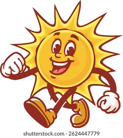El sol del personaje de dibujos animados está caminando