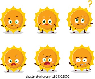 Cartoon character of sun with what expression